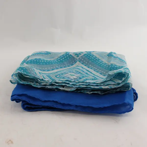 Lot of 2 Sheer Blue Lightweight Silk-Feel Scarves 