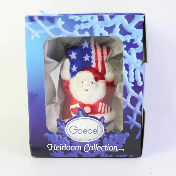 Goebel Heirloom Santa's Pride USA Flag Glass Christmas Ornament 191901