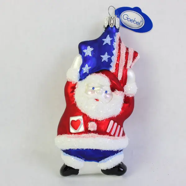 Goebel Heirloom Santa's Pride USA Flag Glass Christmas Ornament 191901