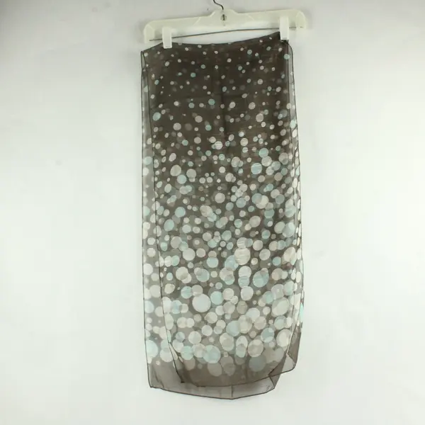 Taupe Brown Sheer Scarf Blue White Polka Dot 13x58