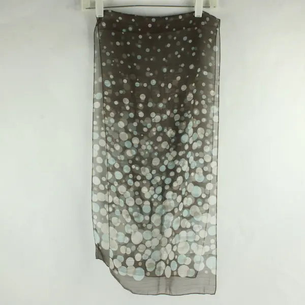 Taupe Brown Sheer Scarf Blue White Polka Dot 13x58