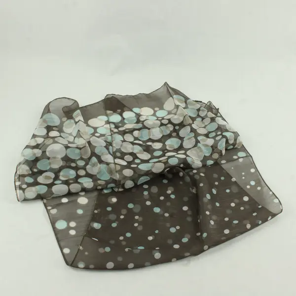 Taupe Brown Sheer Scarf Blue White Polka Dot 13x58
