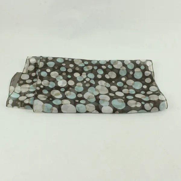 Taupe Brown Sheer Scarf Blue White Polka Dot 13x58