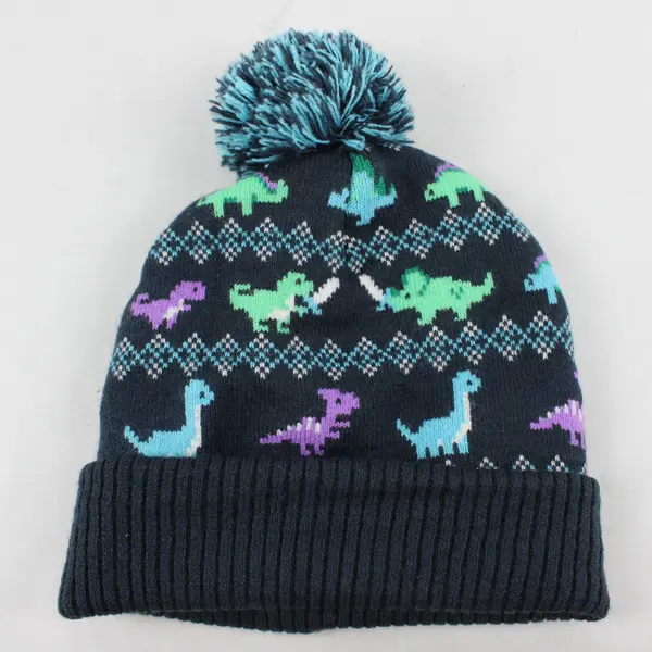 Great Northern Boys Navy Blue Dinosaur Beanie Sz 4-6X 
