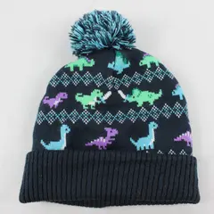 Great Northern Boys Navy Blue Dinosaur Beanie Sz 4-6X 