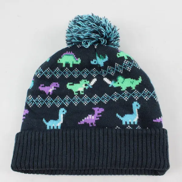 Great Northern Boys Navy Blue Dinosaur Beanie Sz 4-6X 