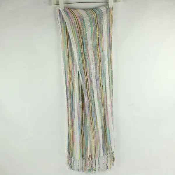 Sparkly Multicolor Striped Woven Fringe Lightweight Scarf 11"x62"
