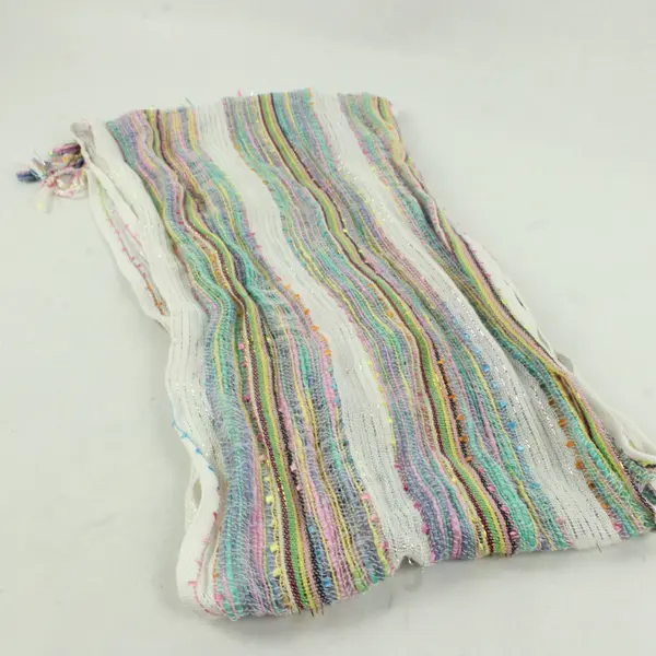 Sparkly Multicolor Striped Woven Fringe Lightweight Scarf 11"x62"