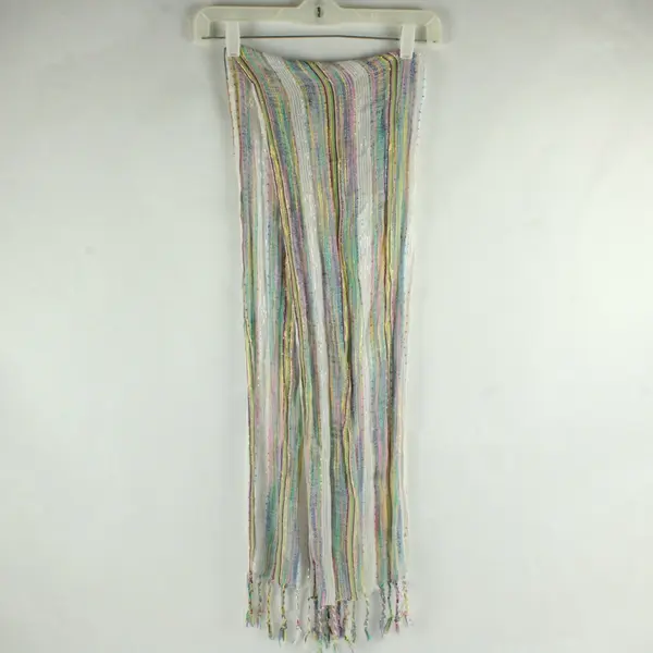 Sparkly Multicolor Striped Woven Fringe Lightweight Scarf 11"x62"