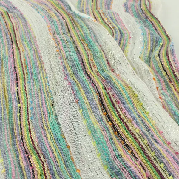 Sparkly Multicolor Striped Woven Fringe Lightweight Scarf 11"x62"