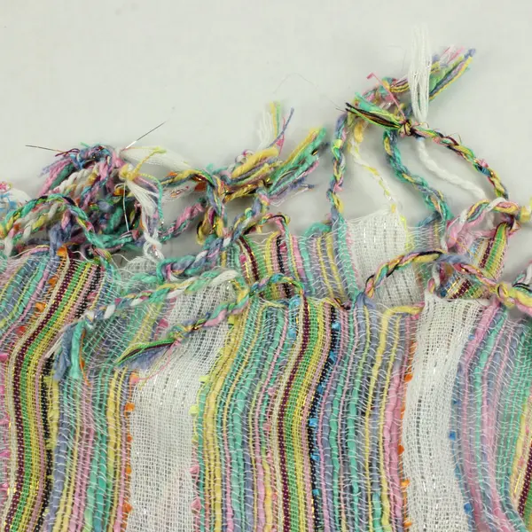 Sparkly Multicolor Striped Woven Fringe Lightweight Scarf 11"x62"