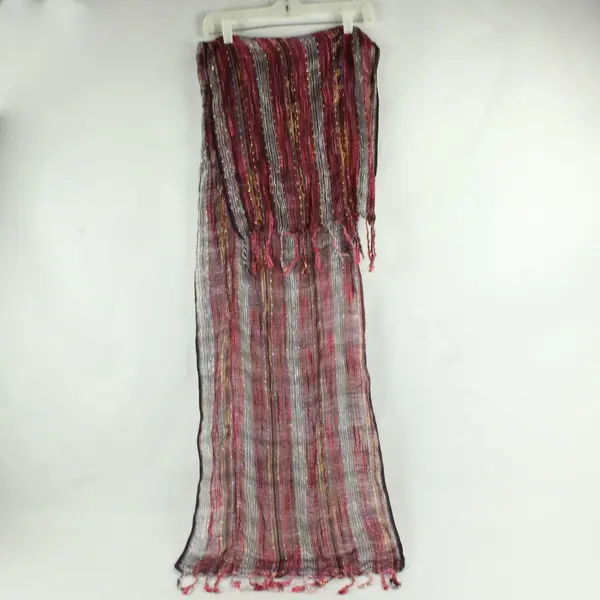 Sparkly Multicolor Striped Woven Fringe Lightweight Scarf 17"x62"