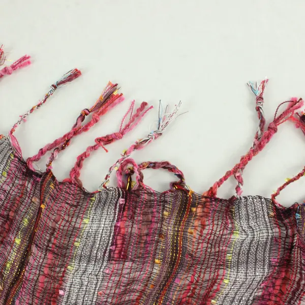 Sparkly Multicolor Striped Woven Fringe Lightweight Scarf 17"x62"