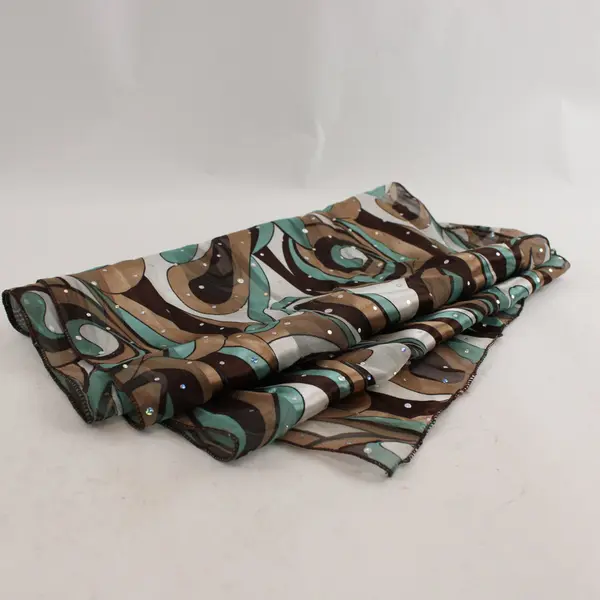 Sheer Brown and Teal Swirl Pattern Sequined Scarf 13"x58"