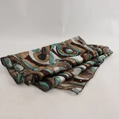 Sheer Brown and Teal Swirl Pattern Sequined Scarf 13"x58"