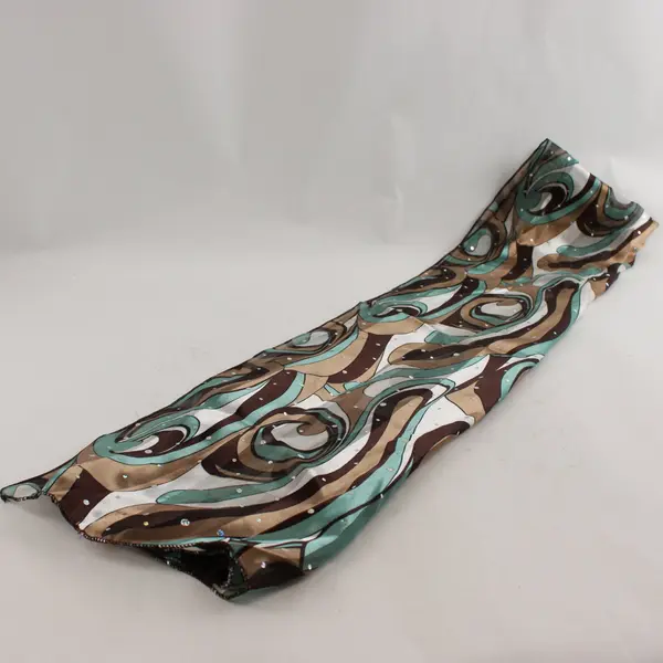 Sheer Brown and Teal Swirl Pattern Sequined Scarf 13"x58"