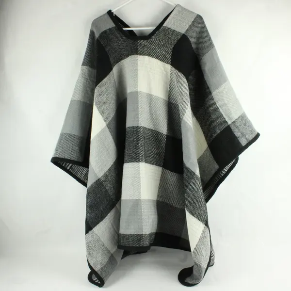 Lucky Belle Gray Buffalo Check Poncho Cape One Size