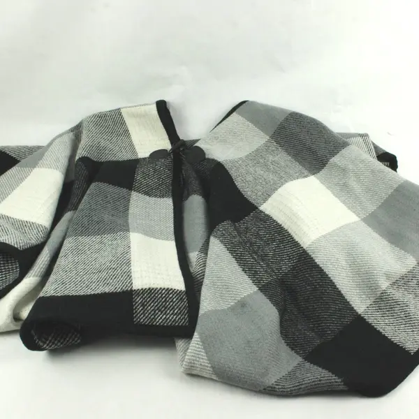 Lucky Belle Gray Buffalo Check Poncho Cape One Size