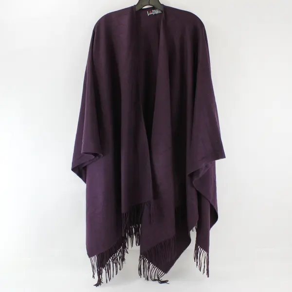 V. Fraas Plum Purple Fringe Acrylic Shawl One Size