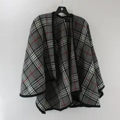 V. Fraas Black White and Red Plaid Acrylic Shawl One Size