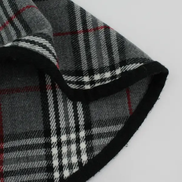 V. Fraas Black White and Red Plaid Acrylic Shawl One Size