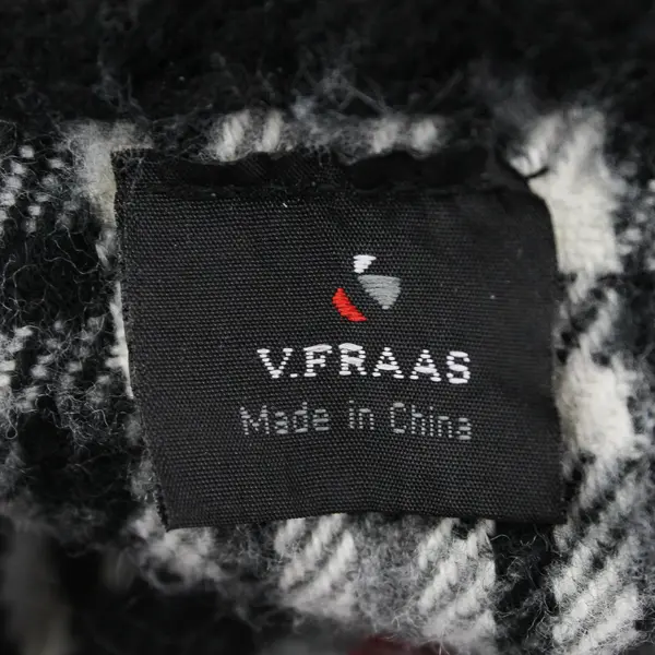 V. Fraas Black White and Red Plaid Acrylic Shawl One Size