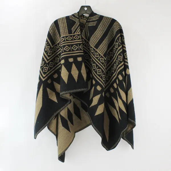 Reversible Black and Brown Southwestern Pattern Boho Knit Shawl
