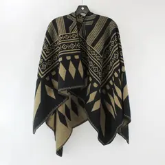 Reversible Black and Brown Southwestern Pattern Boho Knit Shawl