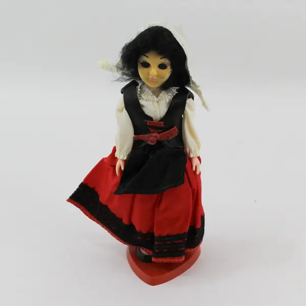 Carlson Dolls French Girl Ethnic Doll 8-76 with Red Plastic Heart Stand And Tag