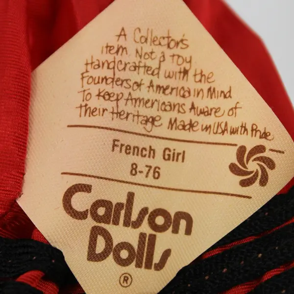 Carlson Dolls French Girl Ethnic Doll 8-76 with Red Plastic Heart Stand And Tag