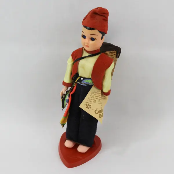 Carlson Dolls Italian Boy Ethnic Doll 8-53 with Red Plastic Heart Stand And Tag