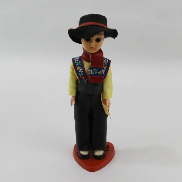 Carlson Dolls Swedish Boy Ethnic Doll 8-47 with Red Plastic Heart Stand And Tag
