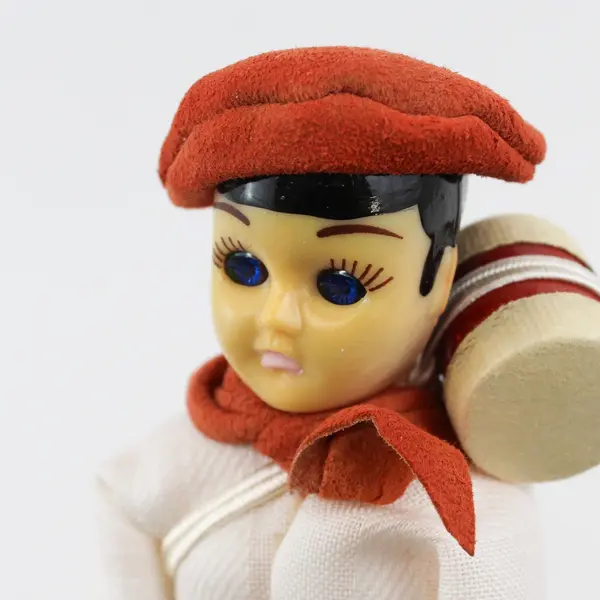 Carlson Dolls French Boy Ethnic Doll 8-75 with Red Plastic Heart Stand And Tag