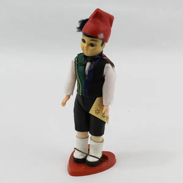 Carlson Dolls Danish Boy Ethnic Doll 8-49 with Red Plastic Heart Stand And Tag