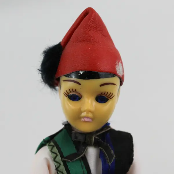 Carlson Dolls Danish Boy Ethnic Doll 8-49 with Red Plastic Heart Stand And Tag