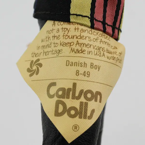 Carlson Dolls Danish Boy Ethnic Doll 8-49 with Red Plastic Heart Stand And Tag