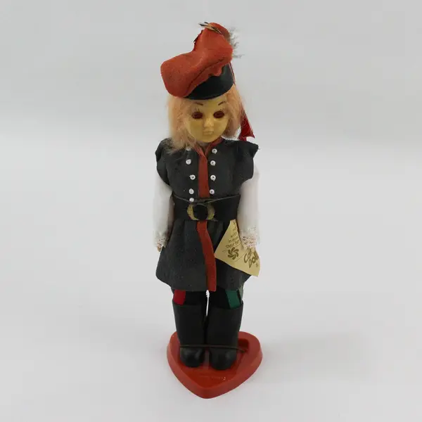 Carlson Dolls Polish Boy Ethnic Doll 8-79 with Red Plastic Heart Stand And Tag