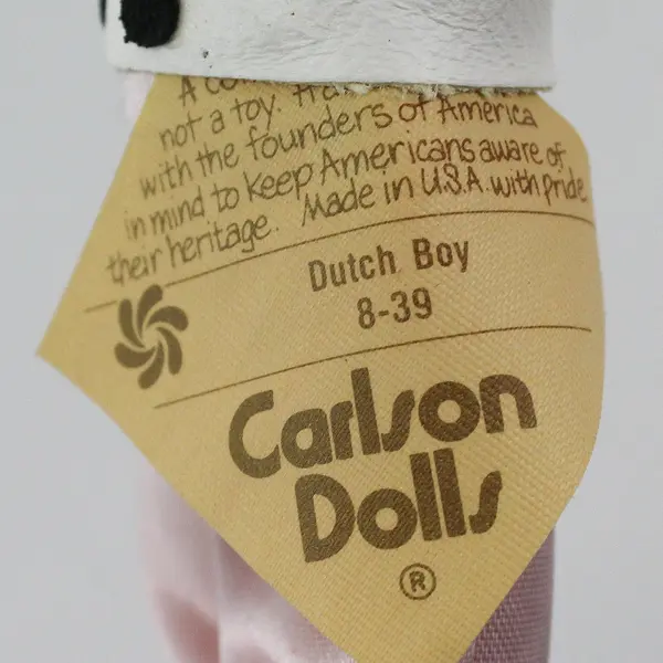 Carlson Dolls Dutch Boy Ethnic Doll 8-39 with Red Plastic Heart Stand And Tag