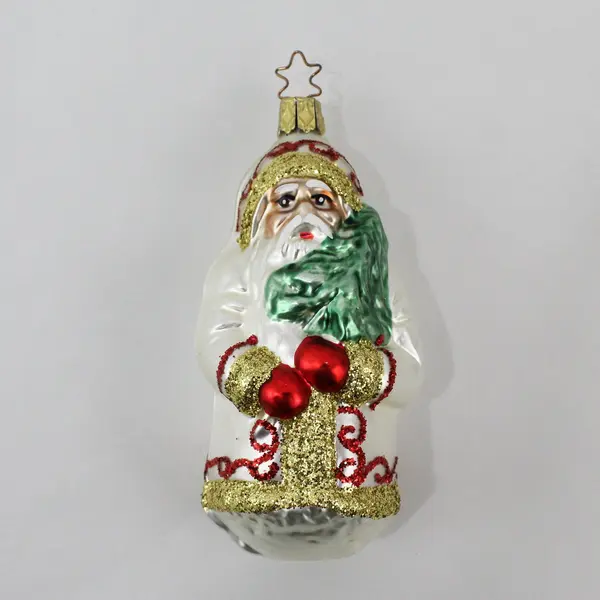 Vintage Handmade Glass St Nicholas Ornament in a White Robe Red Gloves 5.5"