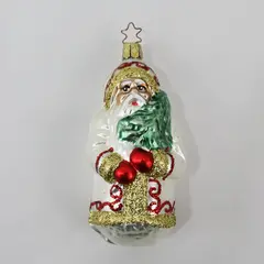 Vintage Handmade Glass St Nicholas Ornament in a White Robe Red Gloves 5.5"