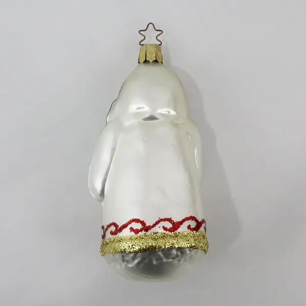 Vintage Handmade Glass St Nicholas Ornament in a White Robe Red Gloves 5.5"