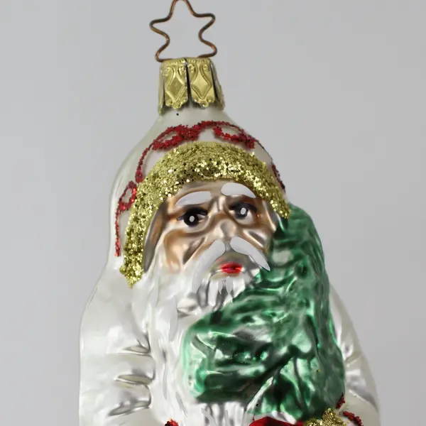 Vintage Handmade Glass St Nicholas Ornament in a White Robe Red Gloves 5.5"
