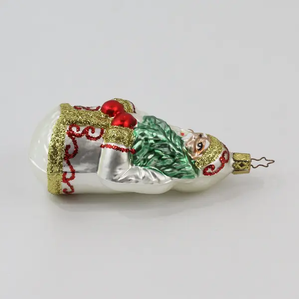 Vintage Handmade Glass St Nicholas Ornament in a White Robe Red Gloves 5.5"