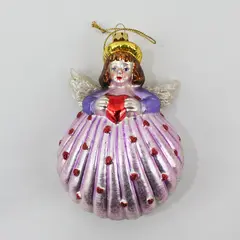 Vintage Angel Clam Shell Hand Painted Ornament - White, Pink, Purple, Red