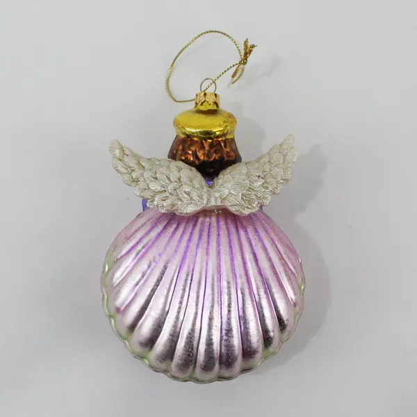 Vintage Angel Clam Shell Hand Painted Ornament - White, Pink, Purple, Red
