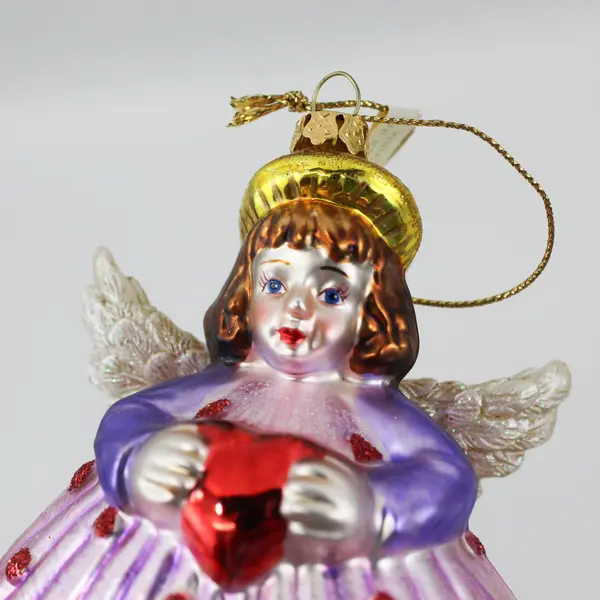 Vintage Angel Clam Shell Hand Painted Ornament - White, Pink, Purple, Red