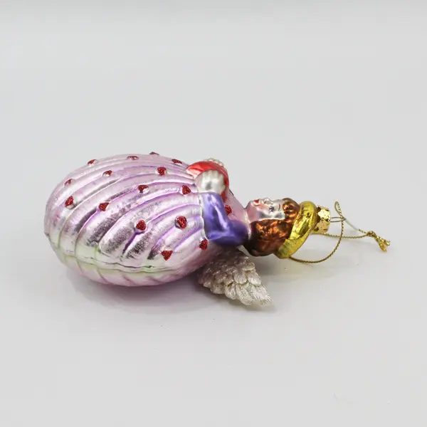 Vintage Angel Clam Shell Hand Painted Ornament - White, Pink, Purple, Red