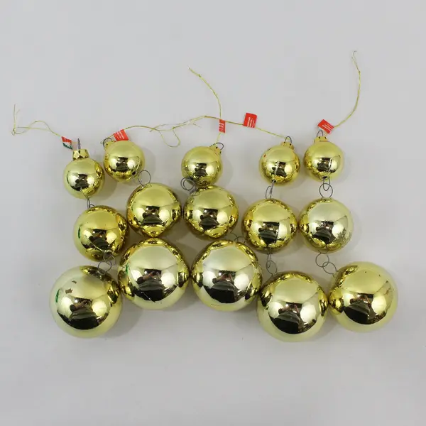 Lot of 6 Vintage Christmas Mornin' Green Gold Glass Bauble Ornaments 18pc 5.5"
