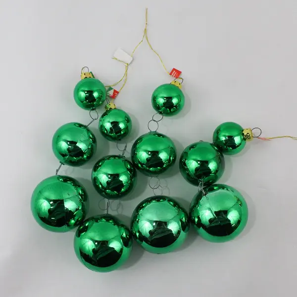 Lot of 6 Vintage Christmas Mornin' Green Gold Glass Bauble Ornaments 18pc 5.5"