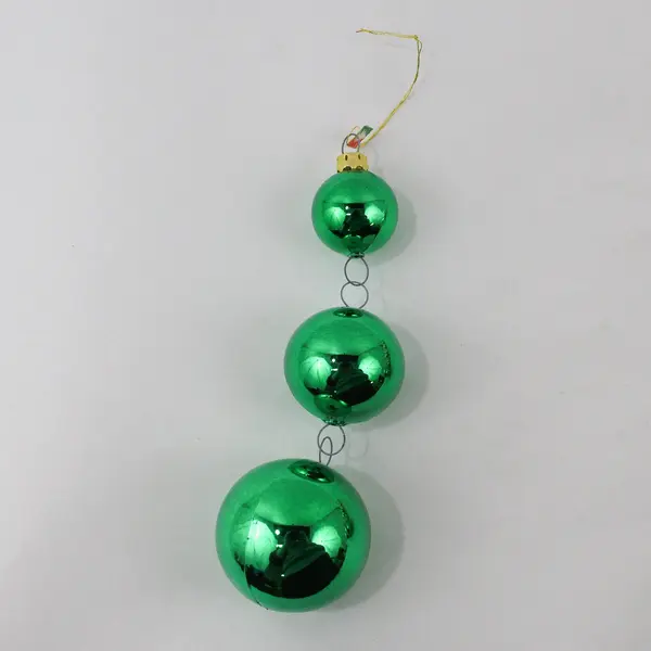 Lot of 6 Vintage Christmas Mornin' Green Gold Glass Bauble Ornaments 18pc 5.5"